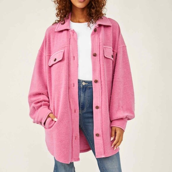 Free People Jackets & Blazers - NWT Free People Women's Ruby Jacket Shacket in Pink Envy Size Large